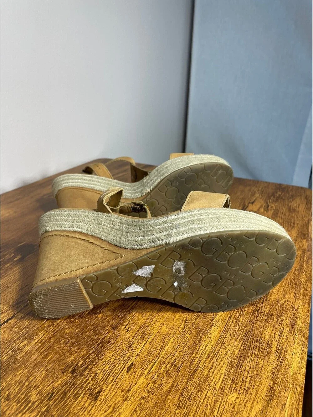 BCBG Paris Tan Suede Espadrille Wedges Coastal Cowgirl Euro